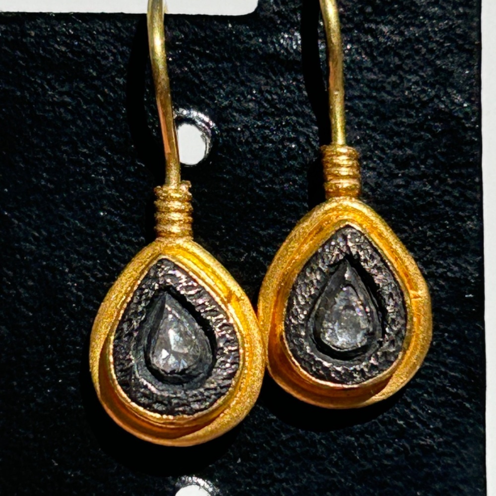 24K Gold Yossi Harari “Gilver” & Diamond Drop Earrings